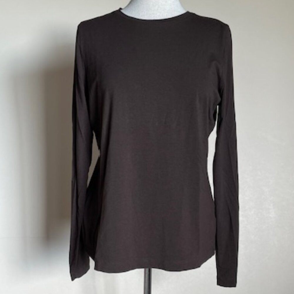 Lands' End Cotton/Rayon/Spandex Long Sleeve Brown Tee sz L